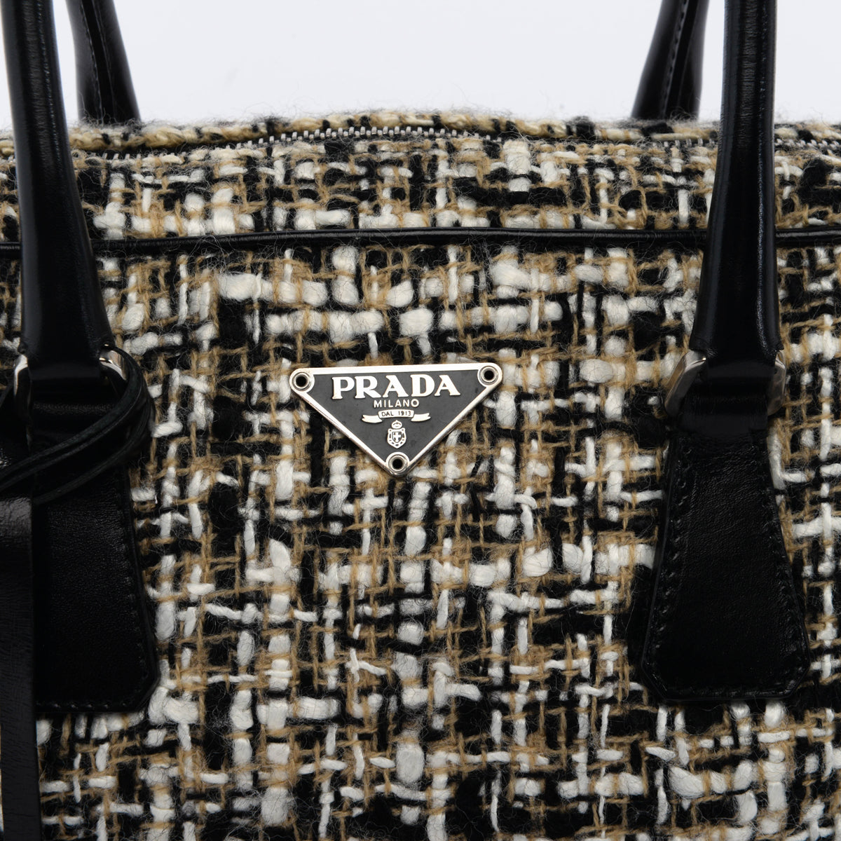 Prada Beige & Black Tweed & Vitello Mini Boston Bag