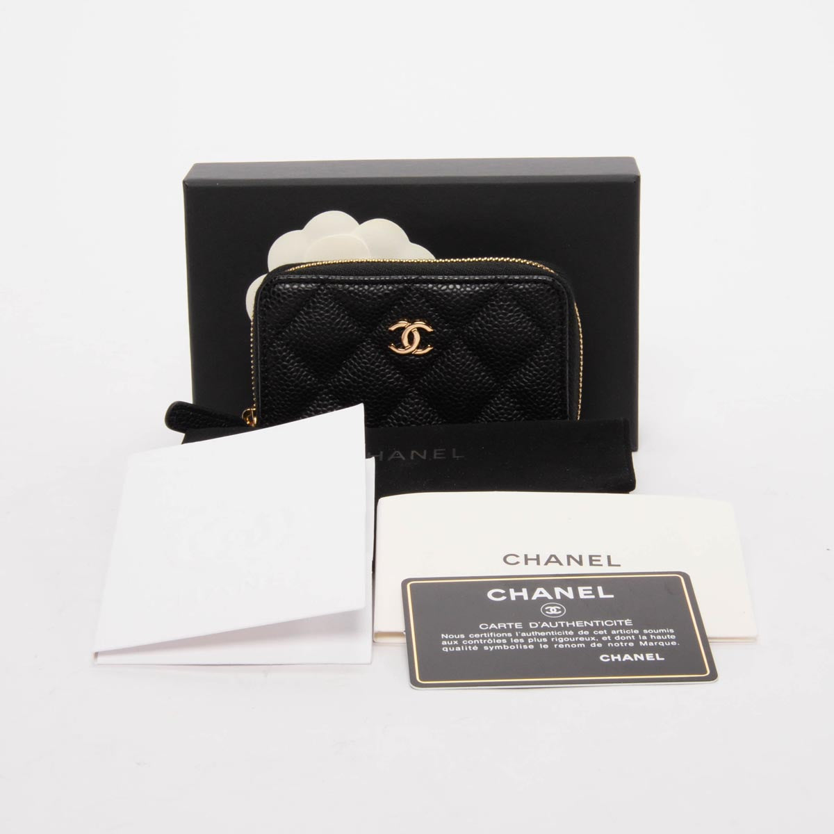 Chanel Black Quilted Caviar Mini Zip Coin Purse