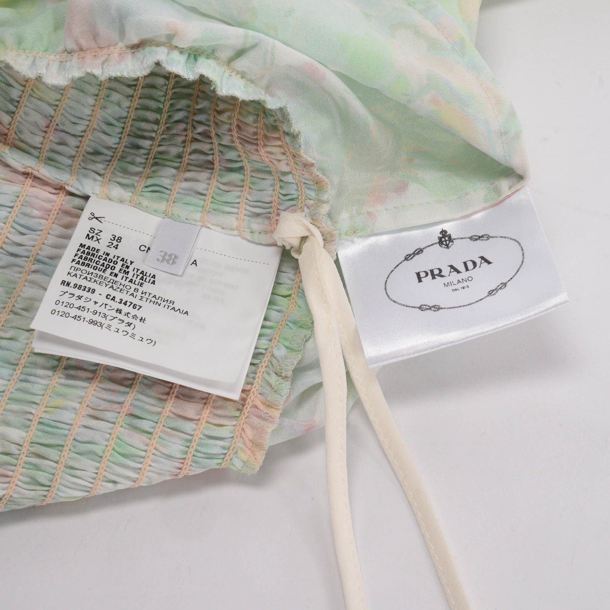 Prada Pastel Crepe Pleated Floral Print Dress IT 38