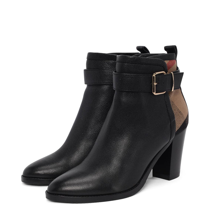 Burberry Black Calfskin & Check Madelina Ankle Boots 38