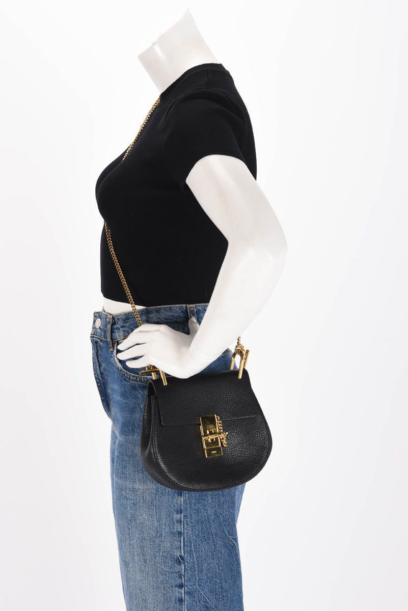 Chloe Black Grained Lambskin Small Drew Shoulder Bag