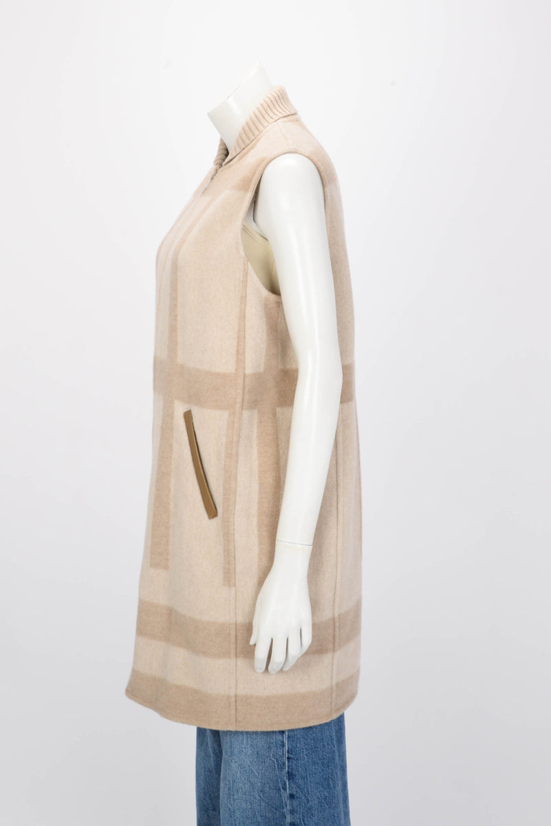 Hermes Beige Cashmere Sleeveless Zip Jacket FR 36