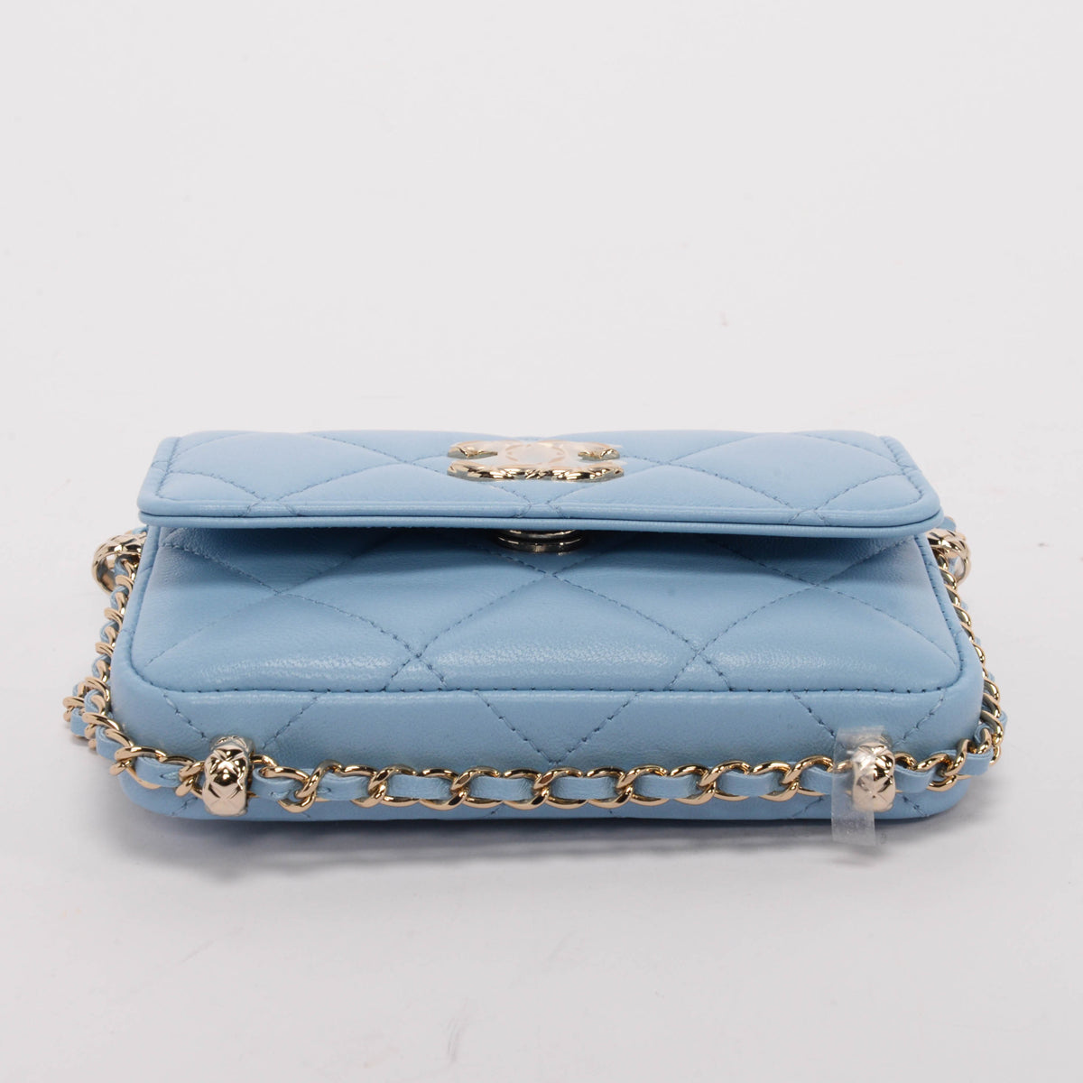 Chanel Light Blue Calfskin Clutch With Chain Wallet