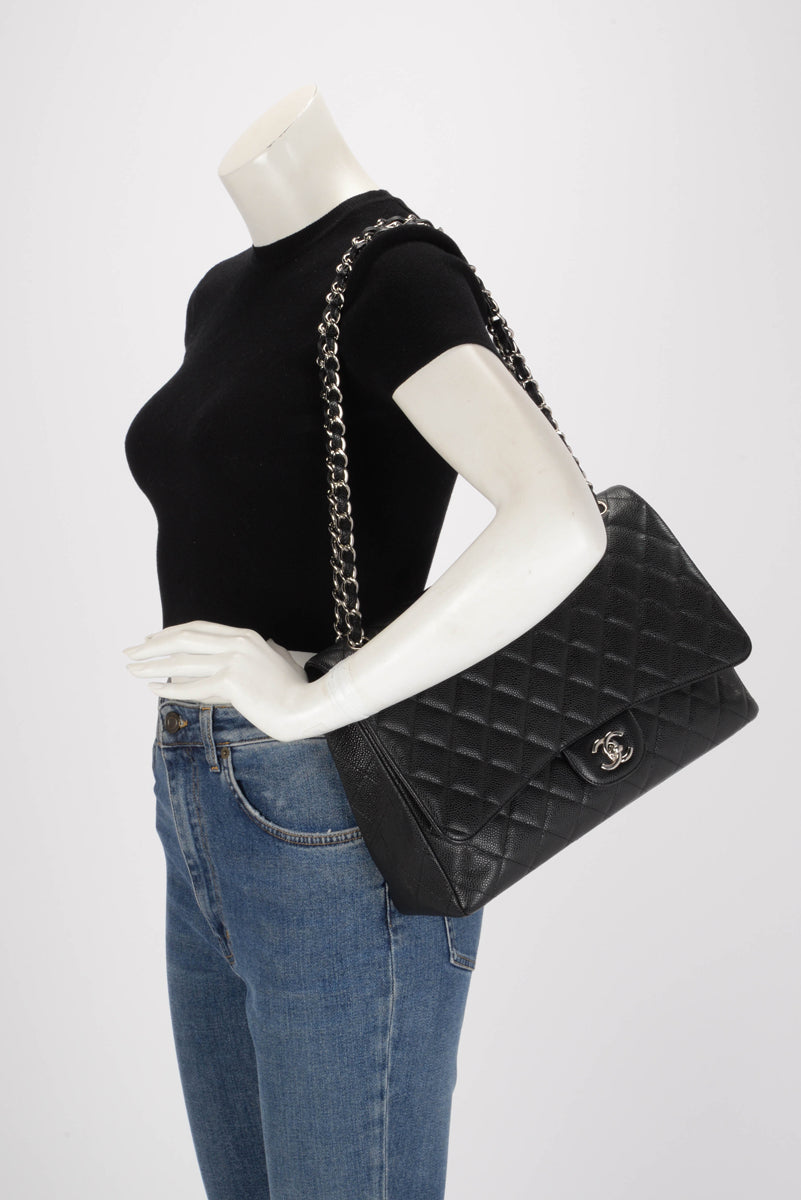 Chanel Black Quilted Caviar Jumbo Single Flap Bag