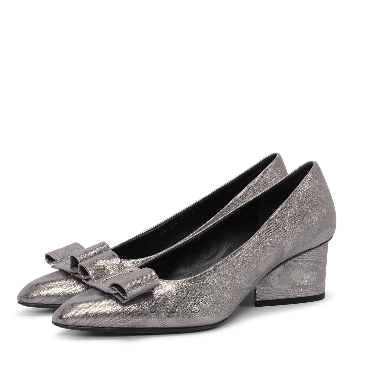 Ferragamo Silver Suede Viva Bow Pumps 10