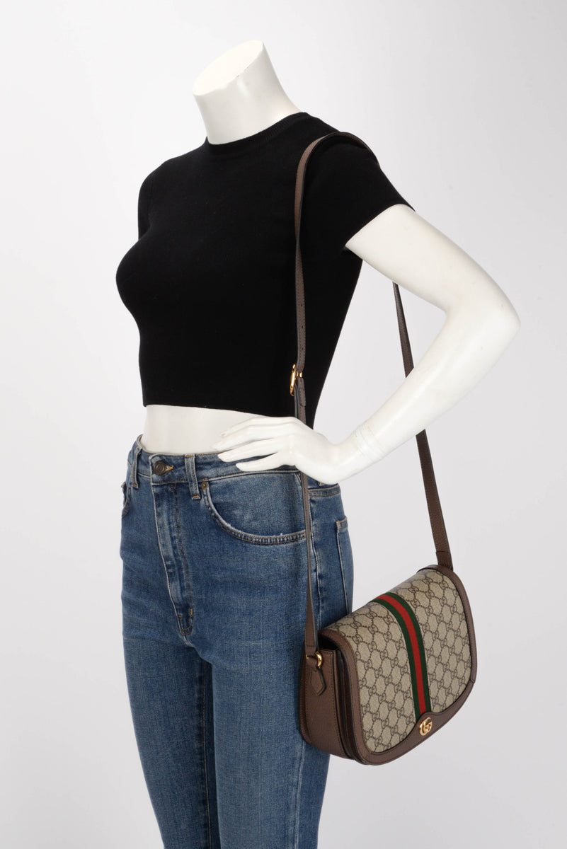 Gucci Brown GG Supreme Ophidia Small Flap Bag