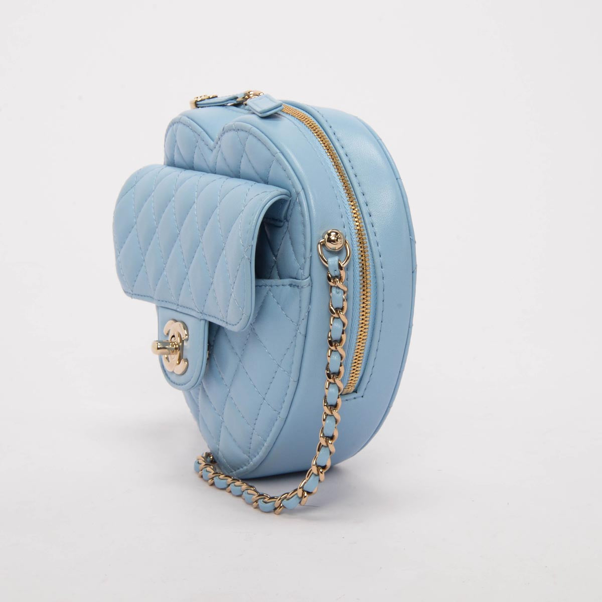 Chanel Blue Quilted Lambskin CC In Love Heart Bag