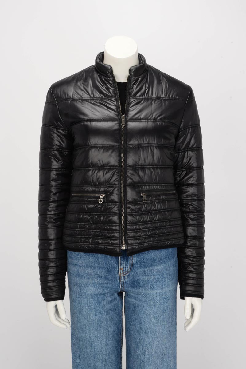 Chanel Black & Red Quilted Nylon Reversible CC Jacket FR 38