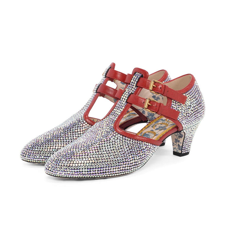 Gucci Red & Silver Strass Mila Pumps 37
