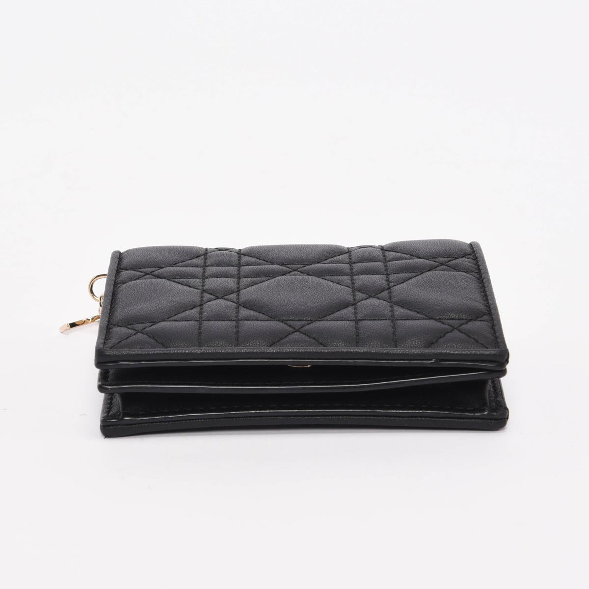 Dior Black Cannage Lambskin Mini Lady Dior Gardenia Wallet