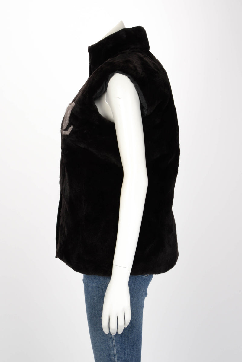 Louis Vuitton Black Mink & Monogram Nylon Reversible Vest FR 36
