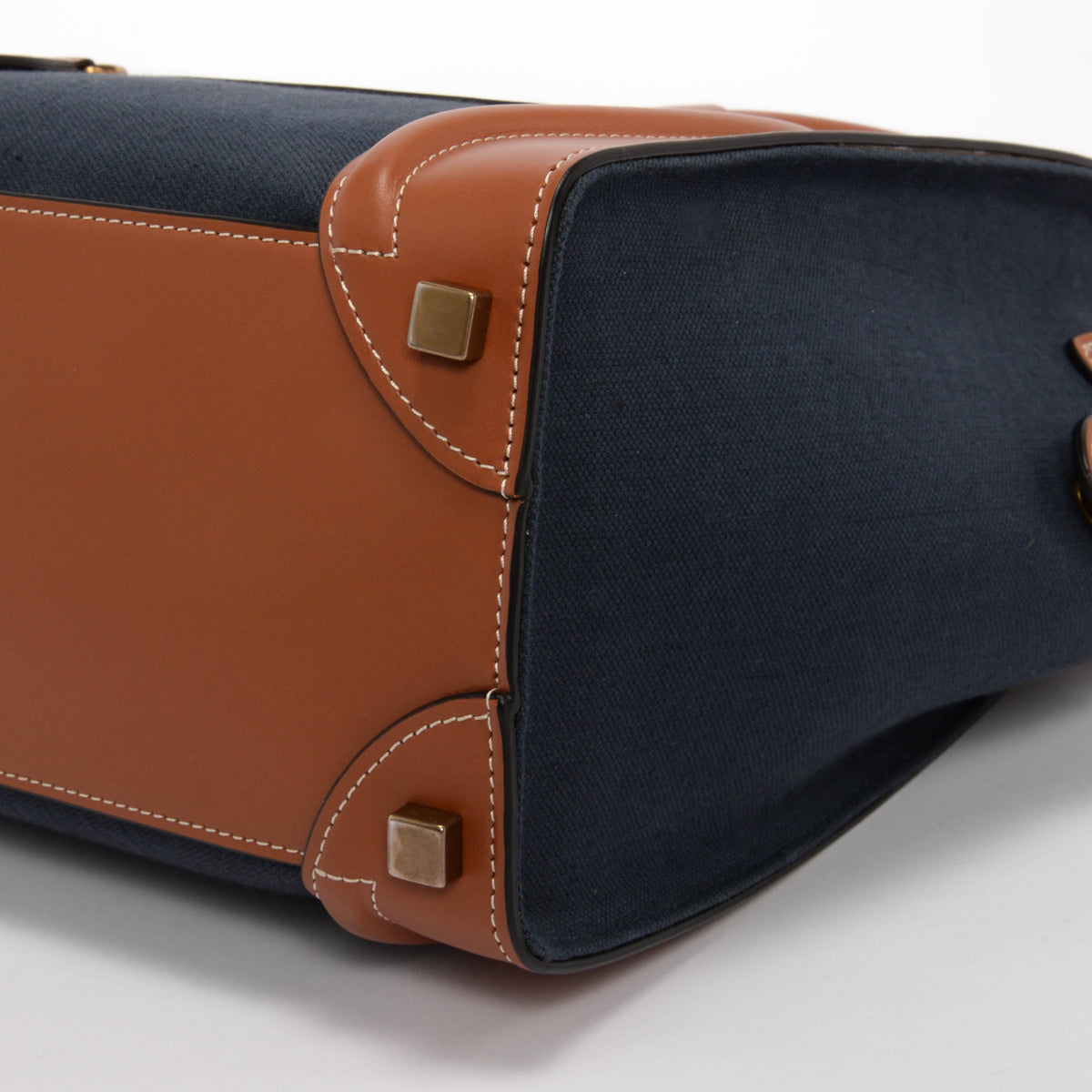 Celine Tan & Navy Canvas & Leather Micro Luggage Tote