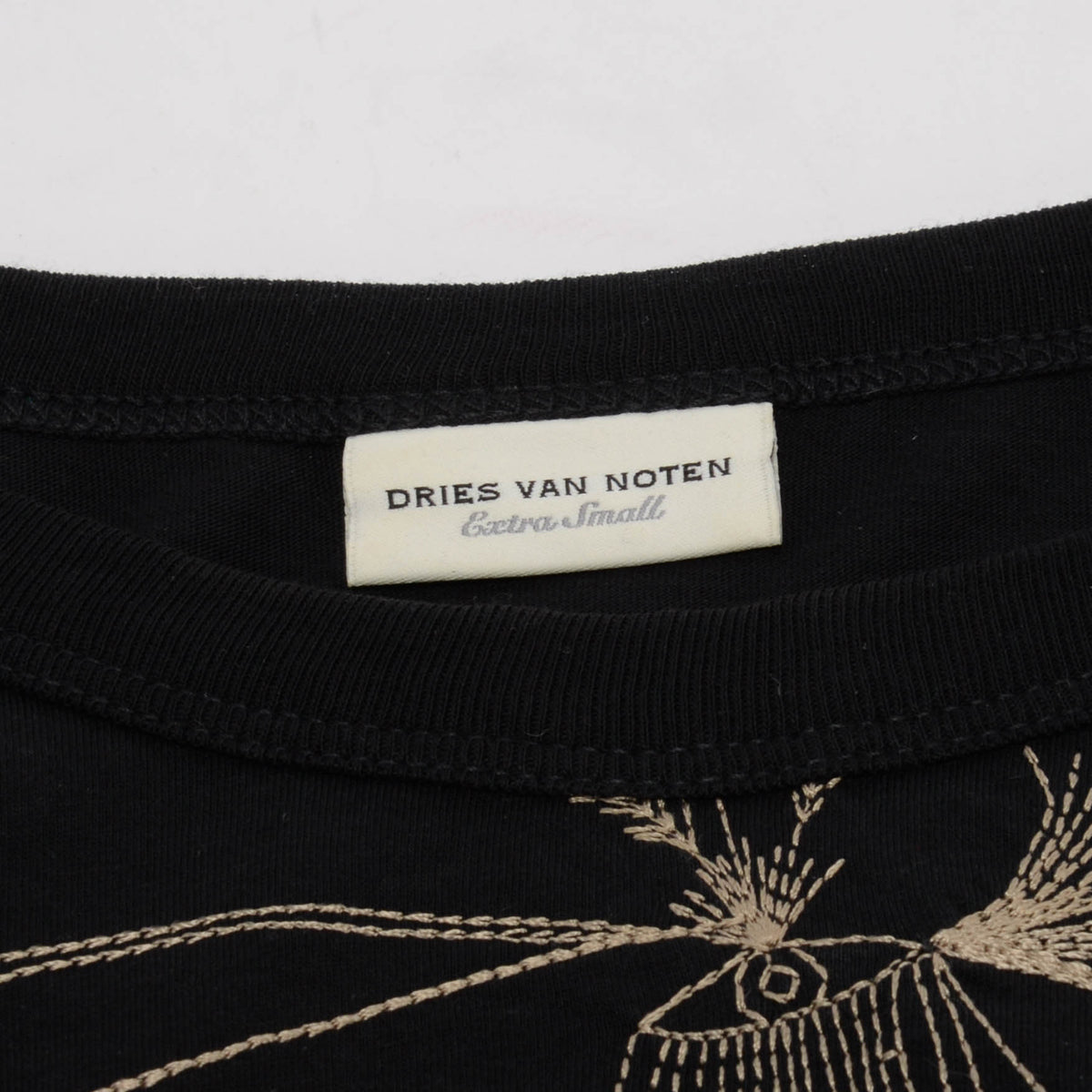 Dries Van Noten Black Cotton Floral Embroidered T-Shirt FR 40