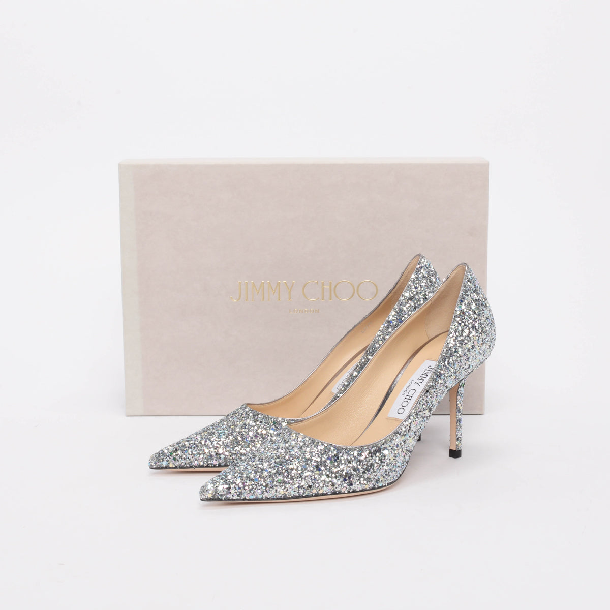 Jimmy Choo Silver Glitter Love Pumps 38