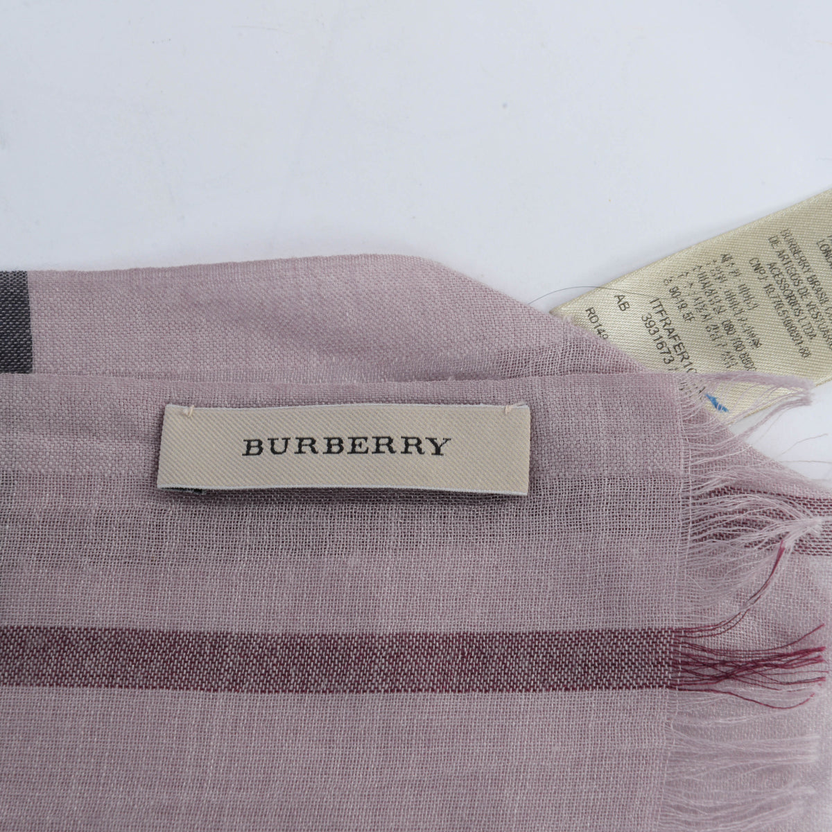 Burberry Pink Wool & Silk Check Fringed Scarf