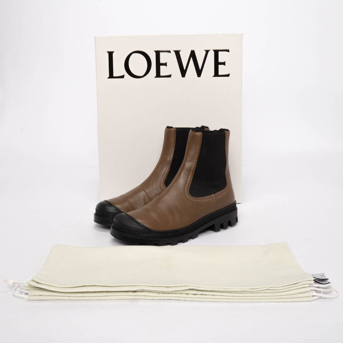 Loewe Khaki Calfskin Chelsea Boots 37