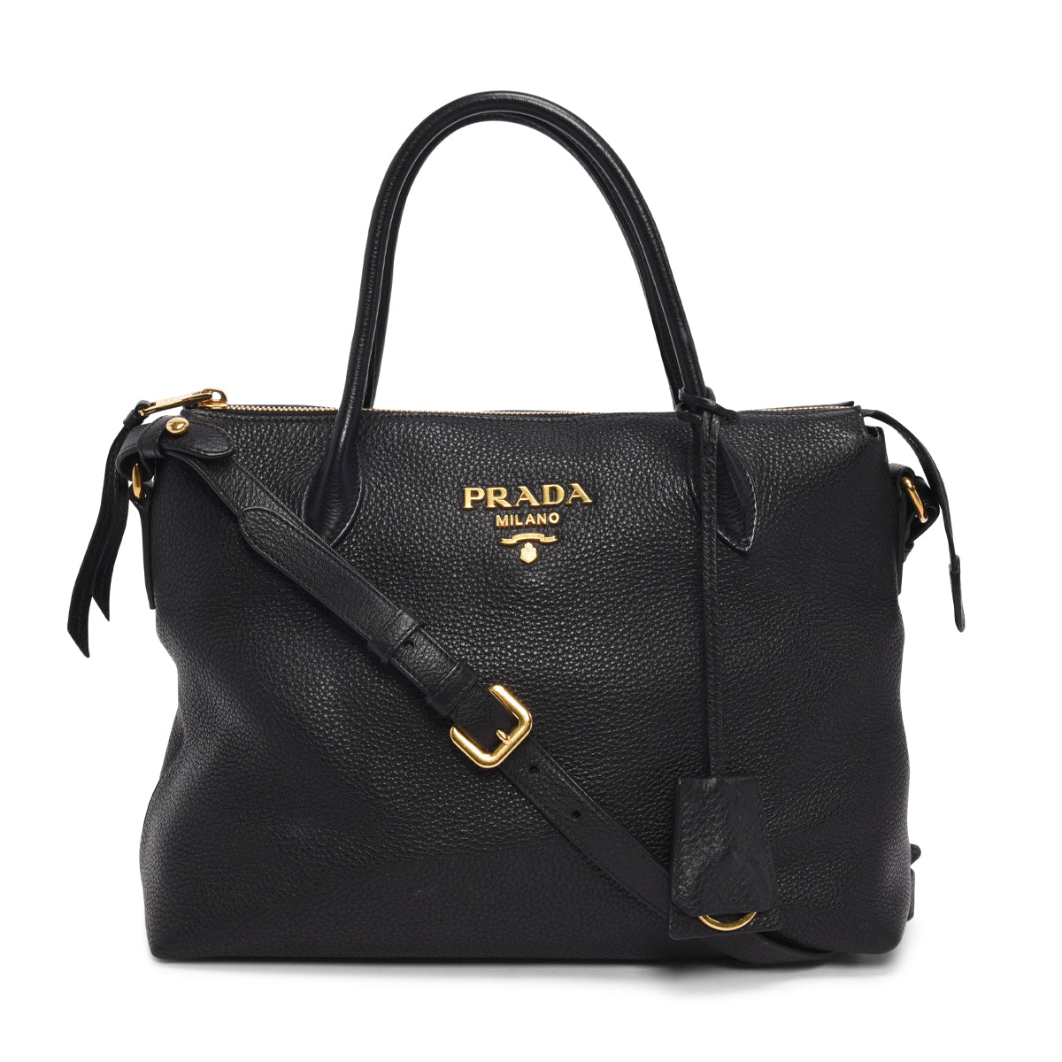 Prada Black Vitello Daino Top Handle Shoulder Bag