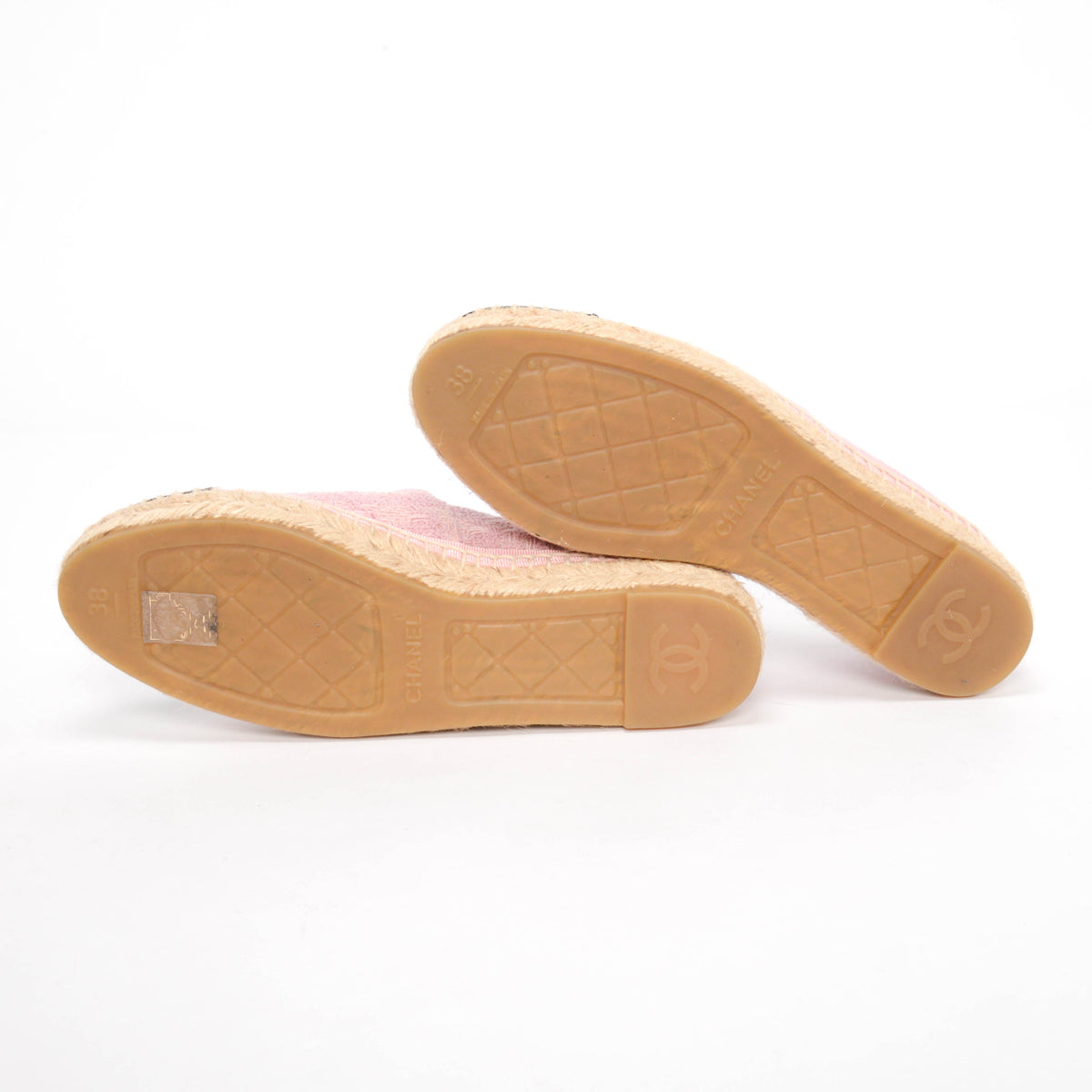 Chanel Pink & Black Tweed CC Espadrilles 38