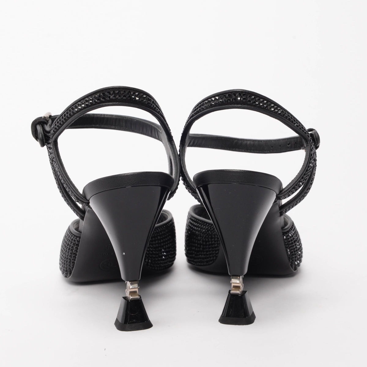 Chanel Black Crystal CC Heel Sandals 41