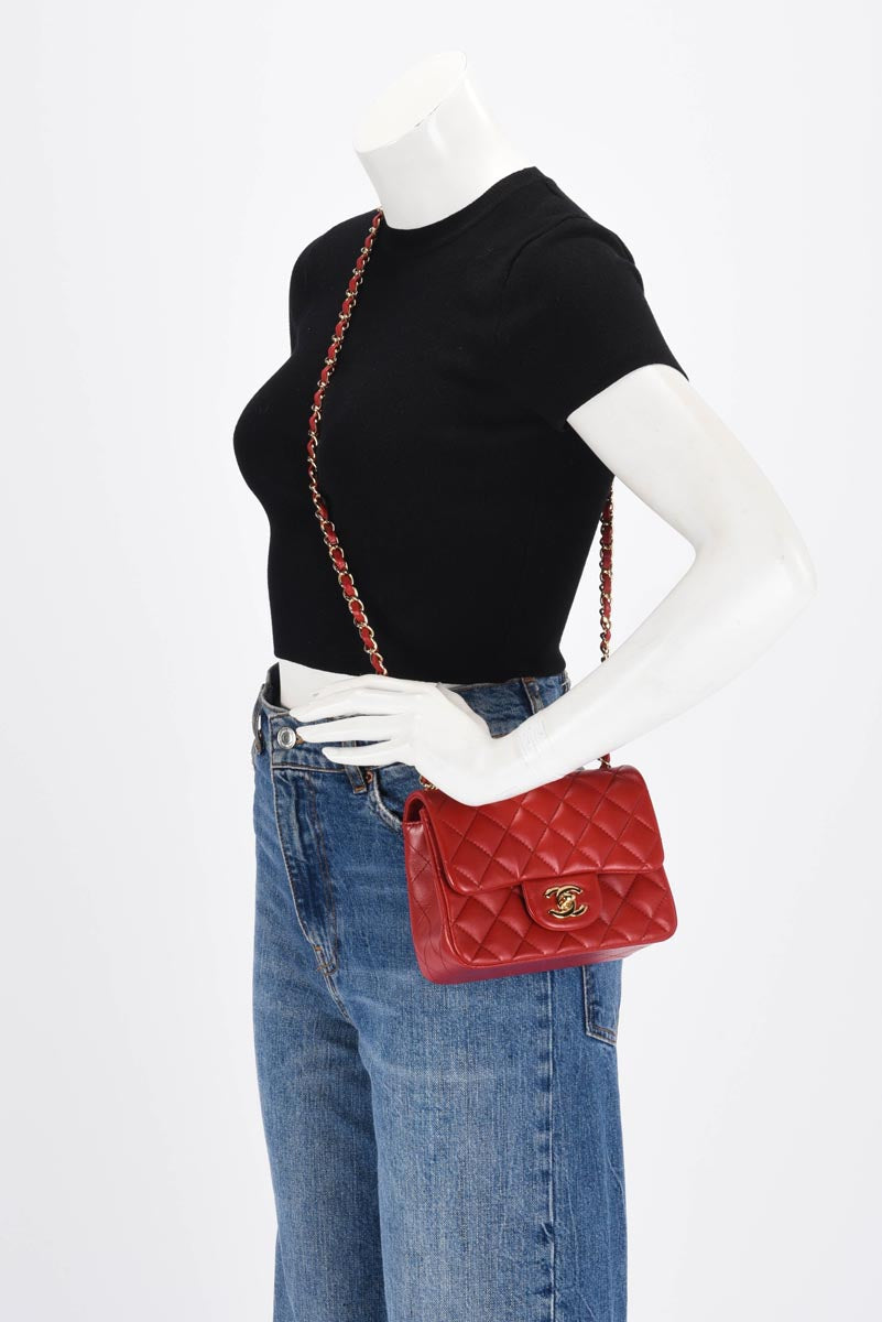 Chanel Red Quilted Lambskin Mini Flap Bag