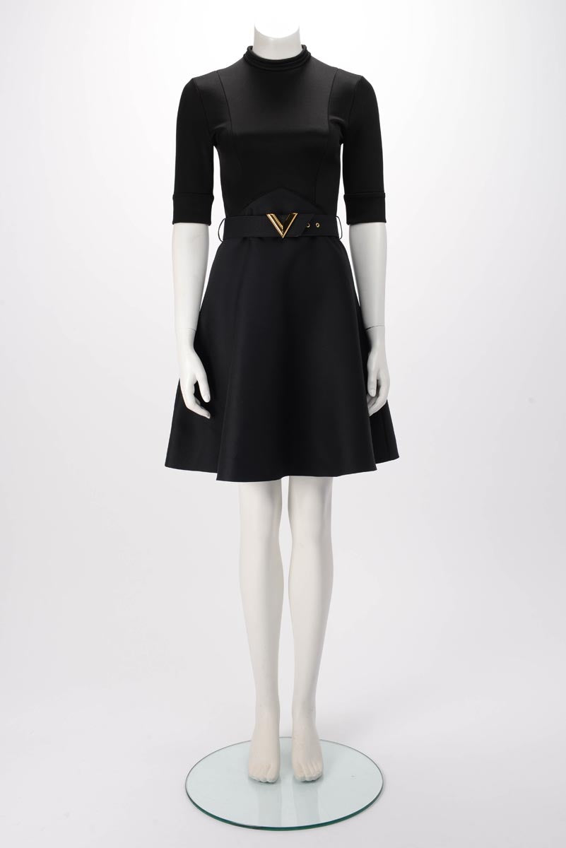 Louis Vuitton Black Short Sleeve Dress With Belt