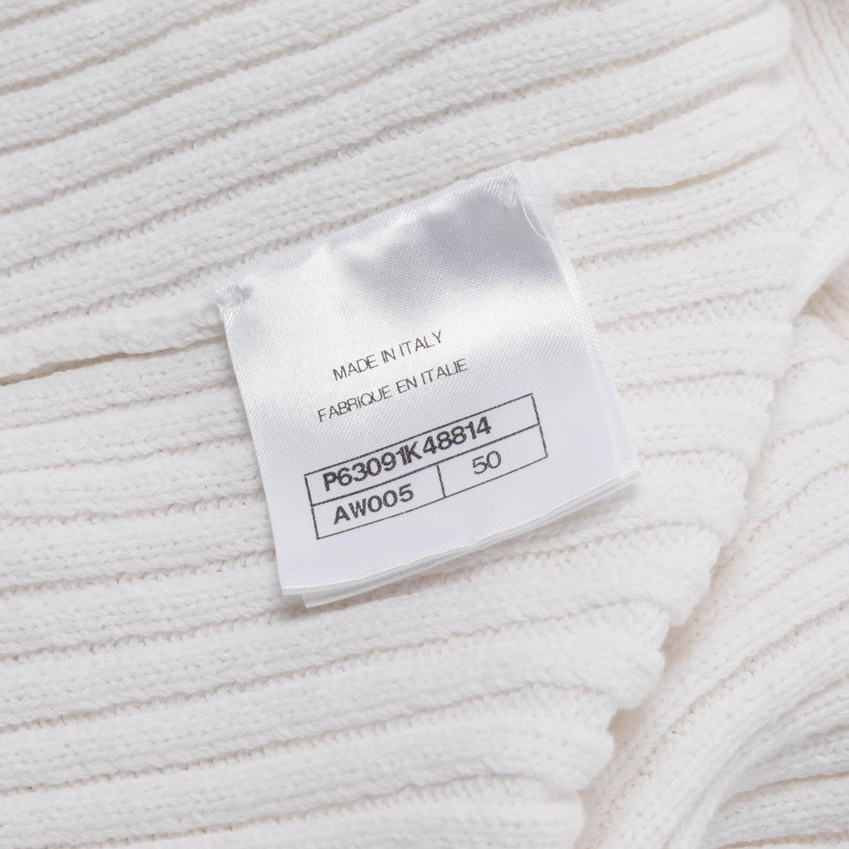 Chanel White Ribbed Cotton CC Long Cardigan FR 50