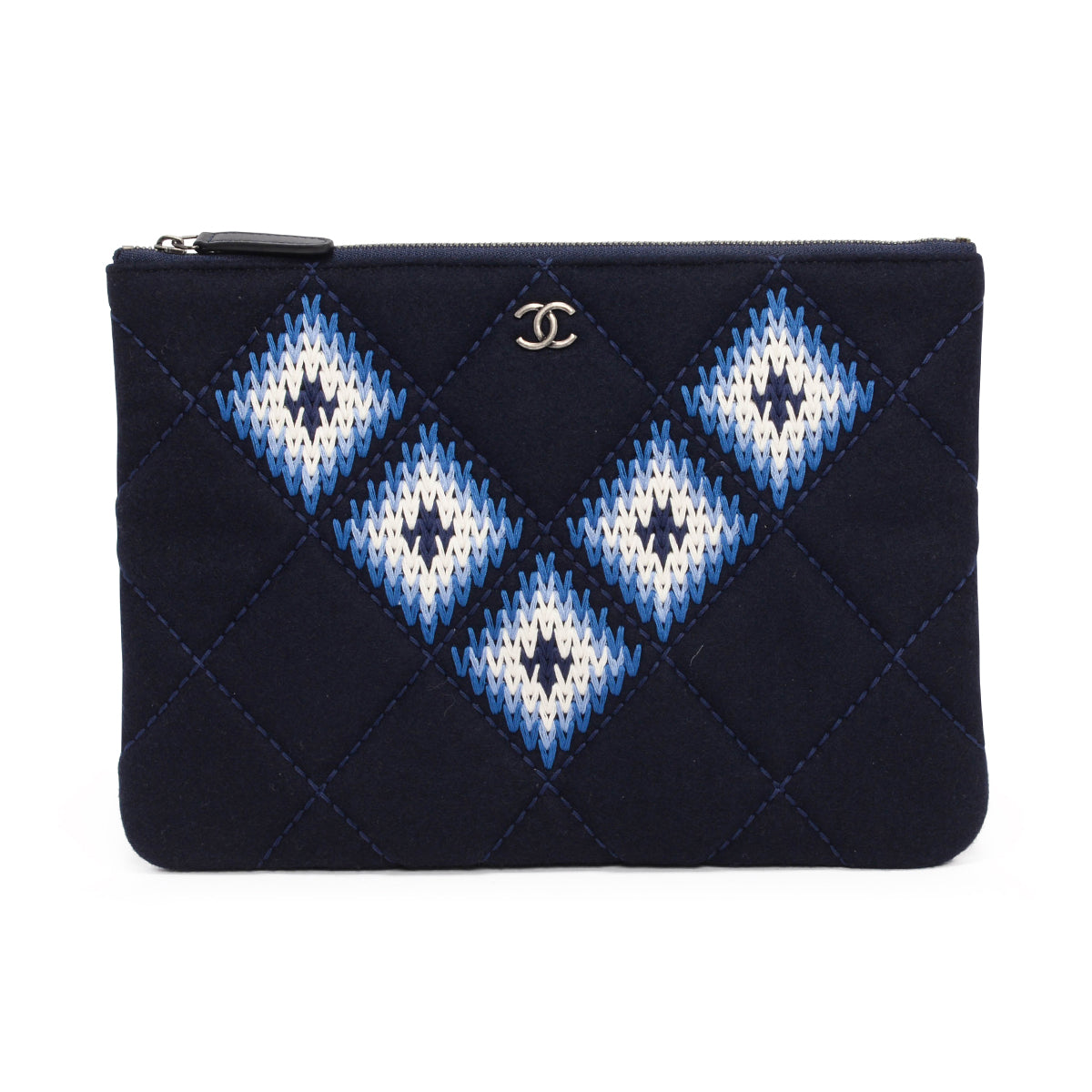 Chanel Navy Embroidered Felt Medium O-Case