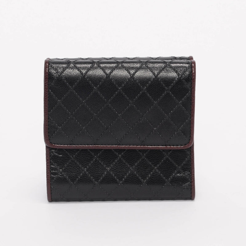 Chanel Black & Burgundy Embossed Quilt Compact Wallet - Blue Spinach