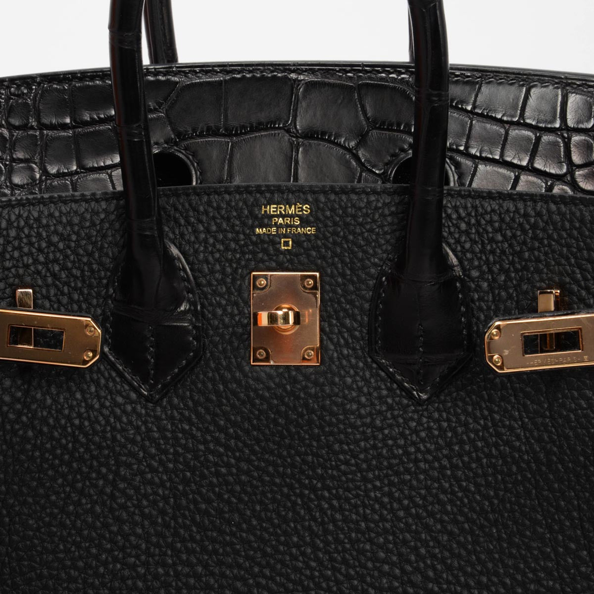 Hermes Black Togo & Alligator Mississippiensis Touch Birkin 25 RGHW