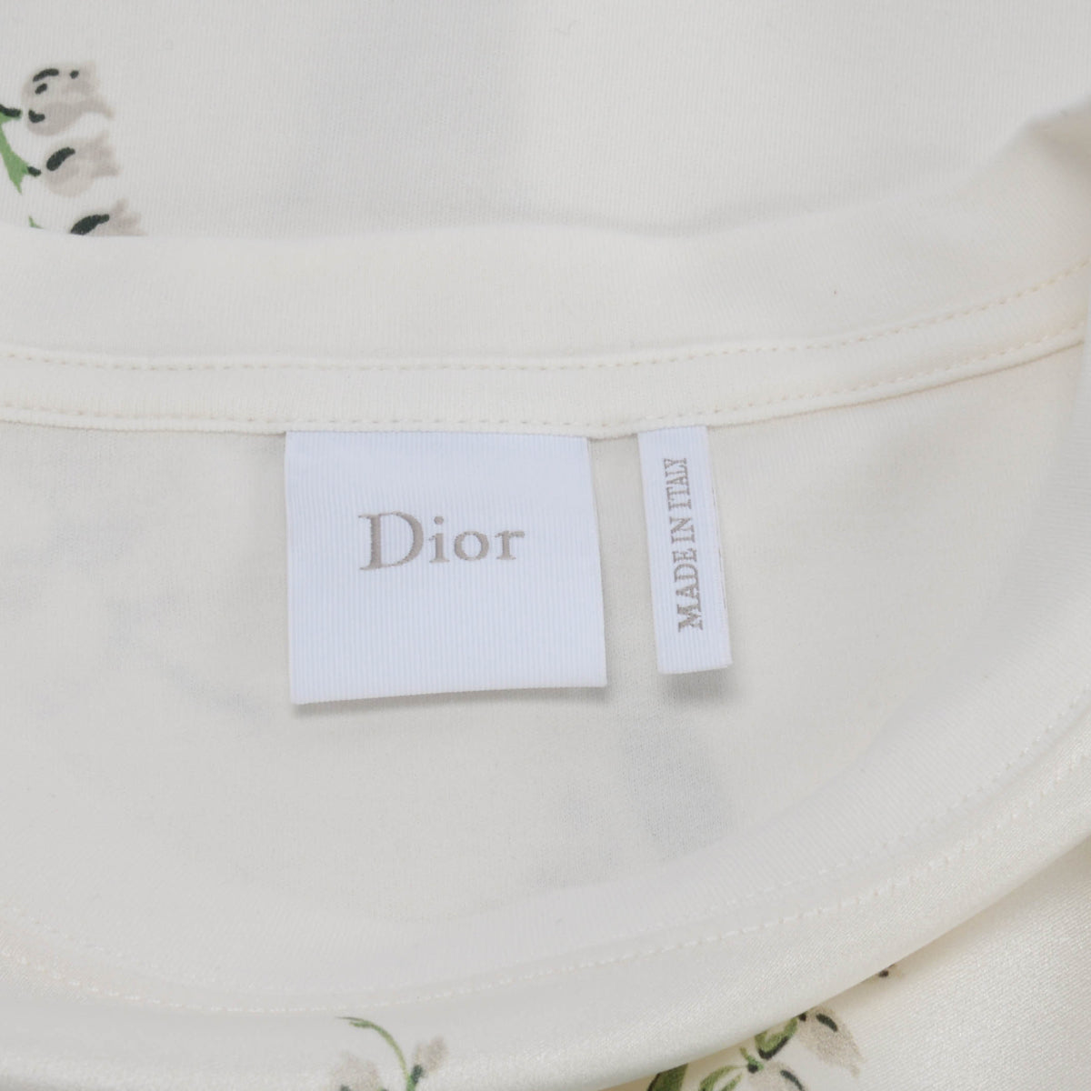 Dior White Silk Lily of the Valley Motif T-Shirt L