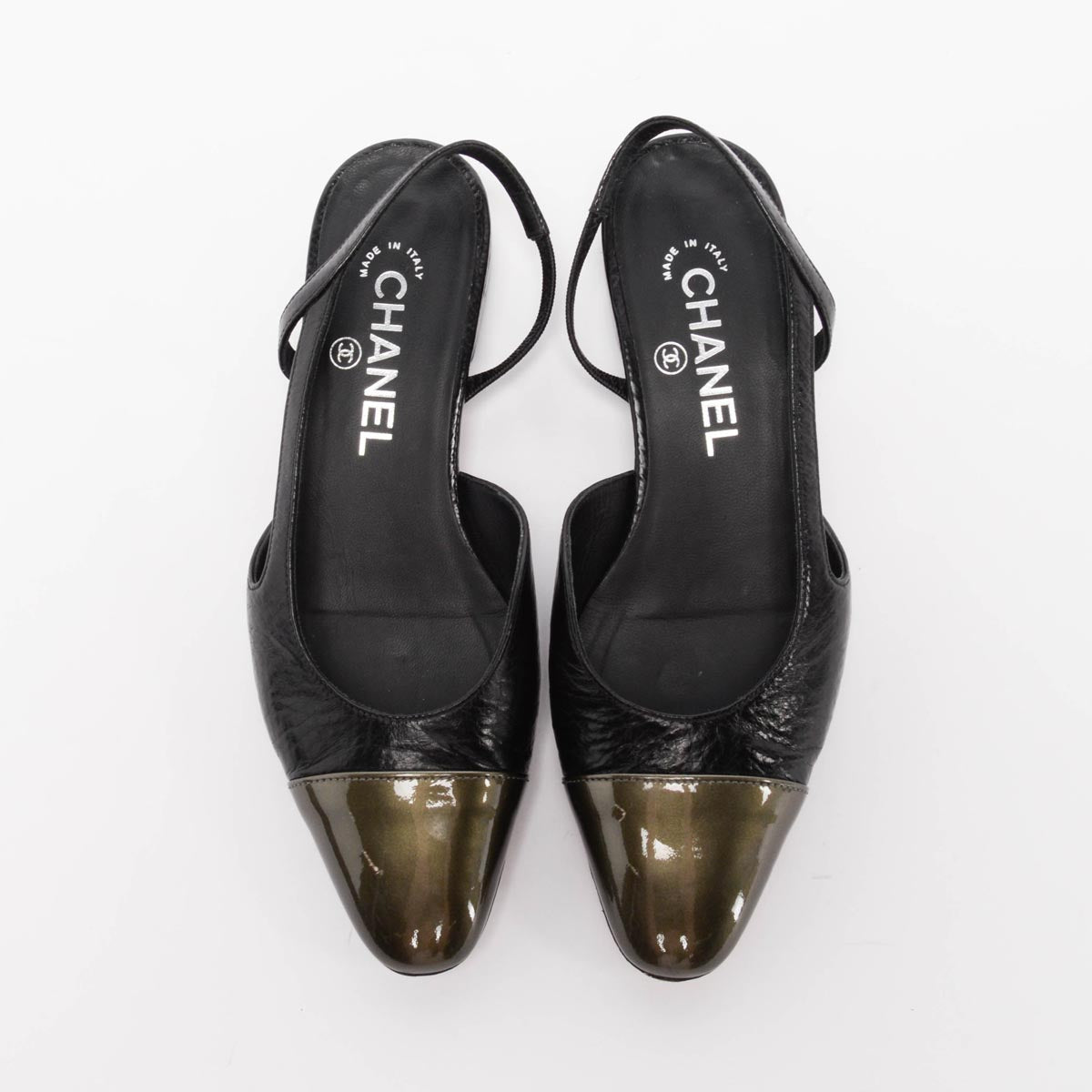 Chanel Black Aged Calfskin Cap Toe Slingbacks 36