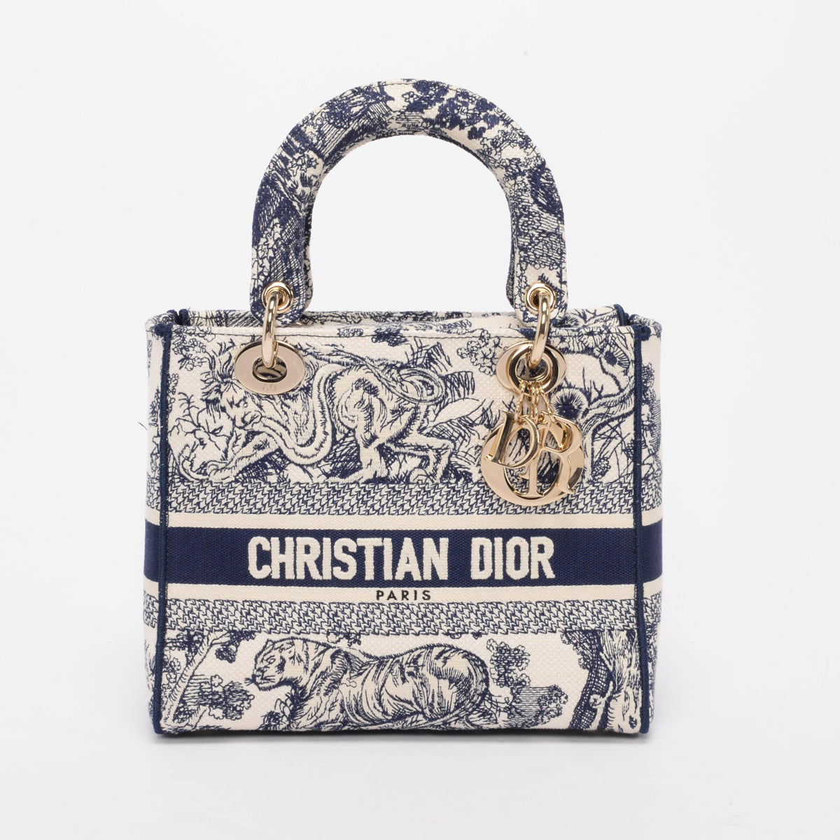 Dior Blue Toile de Jouy Embroidery Medium Lady D-Lite Bag