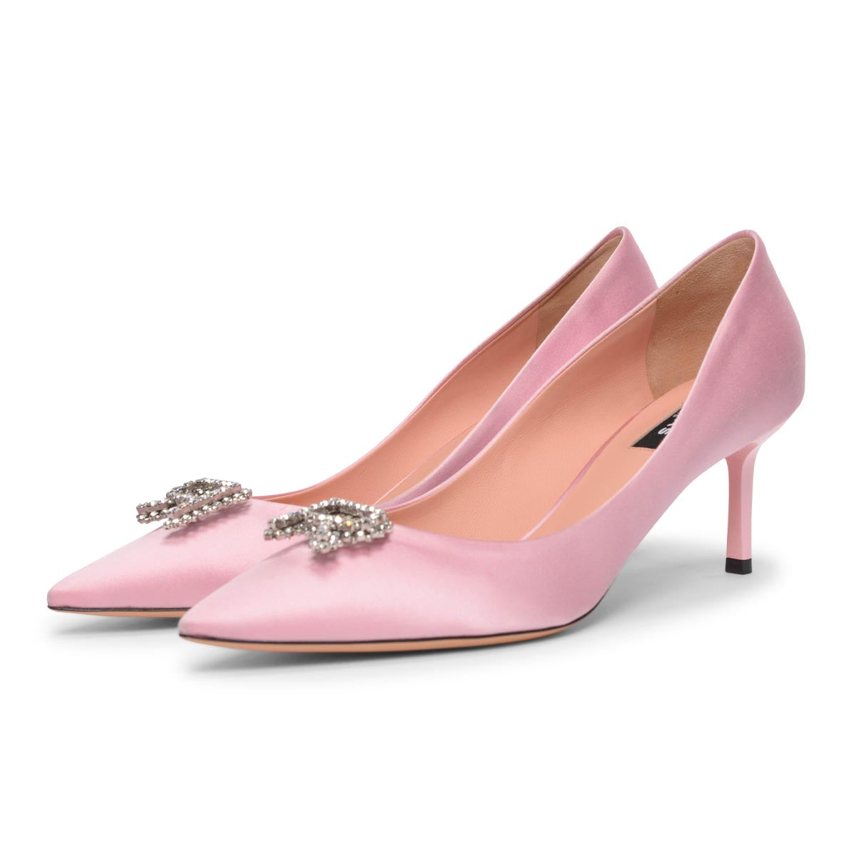 Rochas Pink Satin R-Crystal Pumps 41