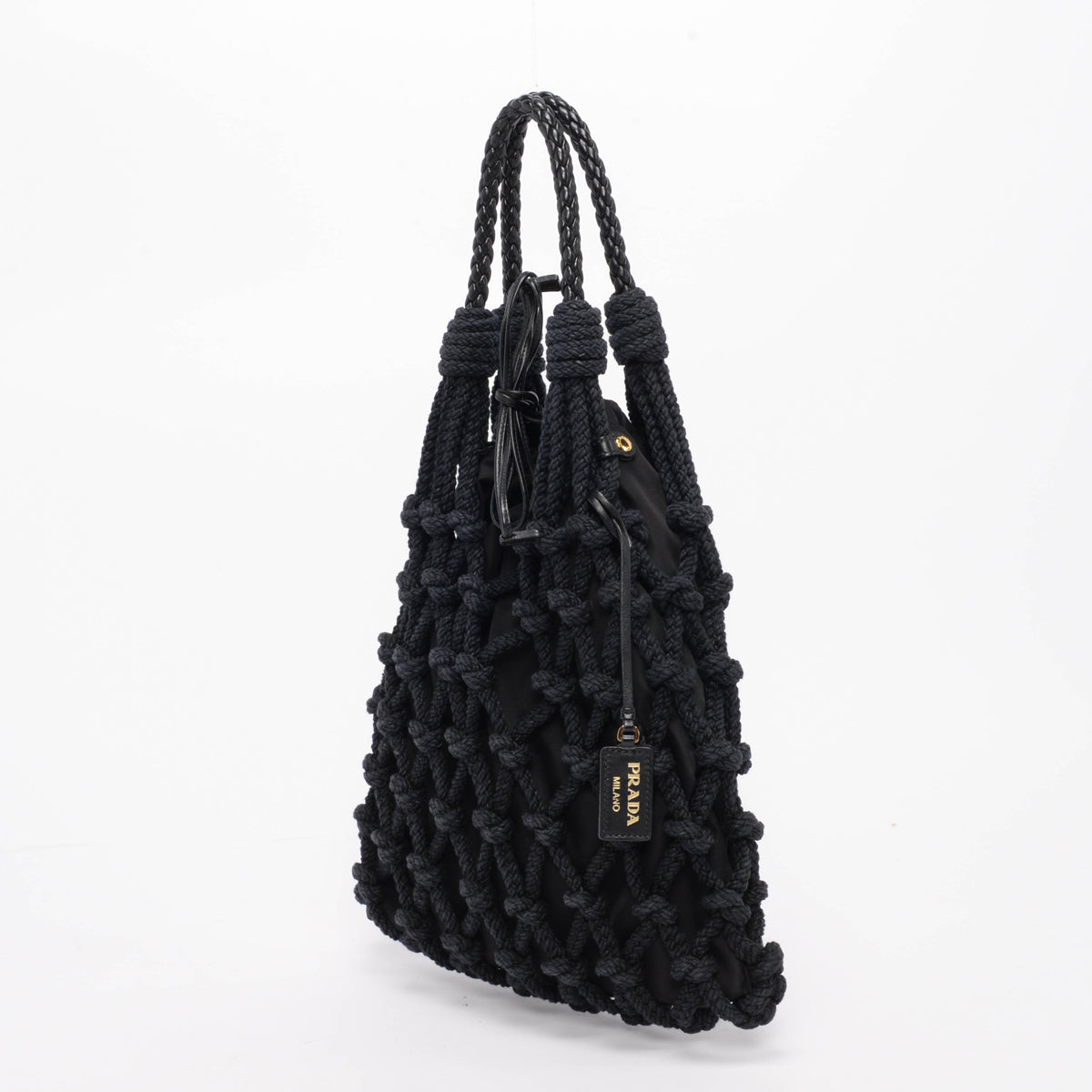 Prada Black Cord & Nylon Fishnet Tote