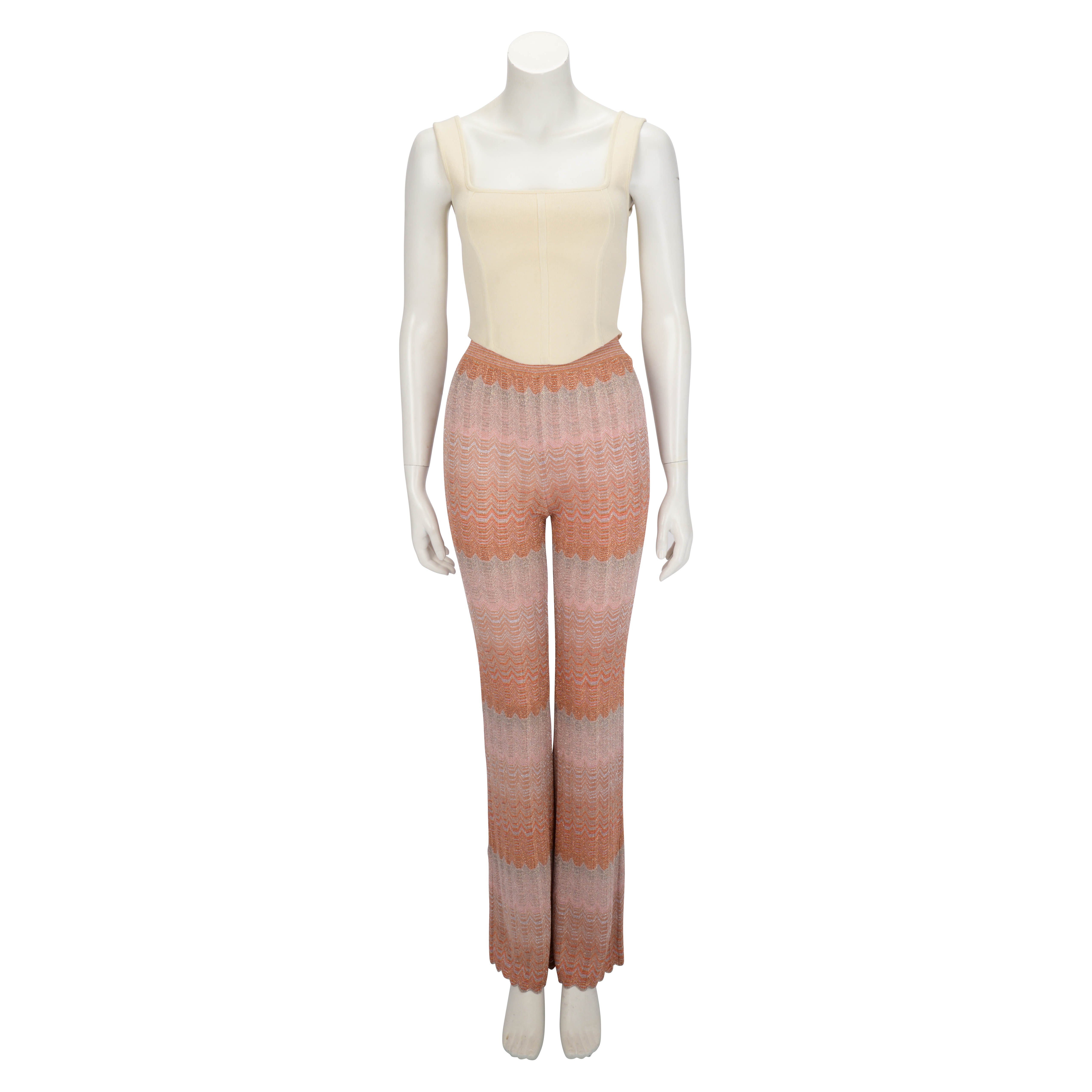 Missoni Orange Lurex Waves Chevron Trousers IT 38