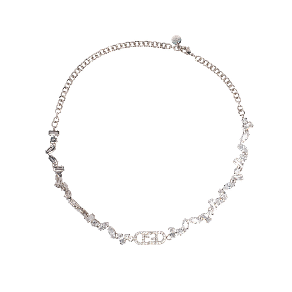 Fendi Silver Crystal Fendi O'Lock Choker Necklace