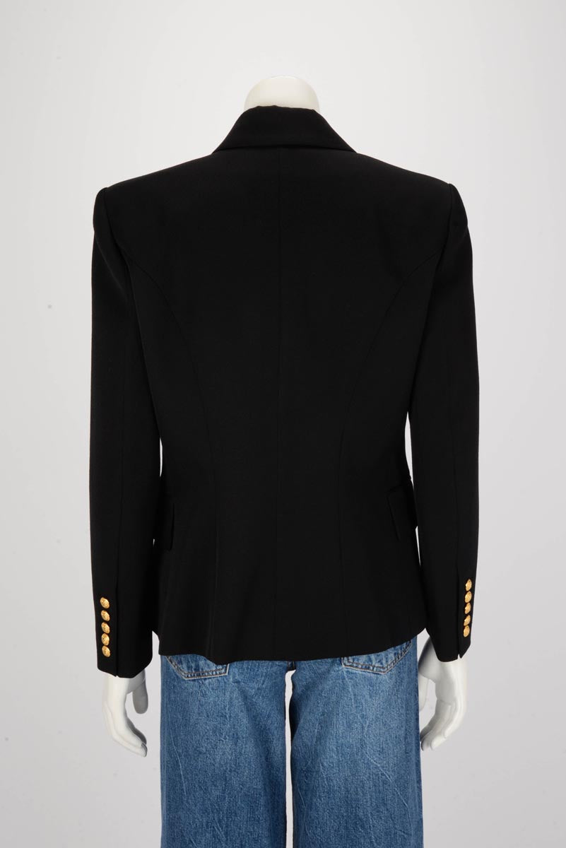 Balmain Black Wool Double Breasted Blazer FR 46