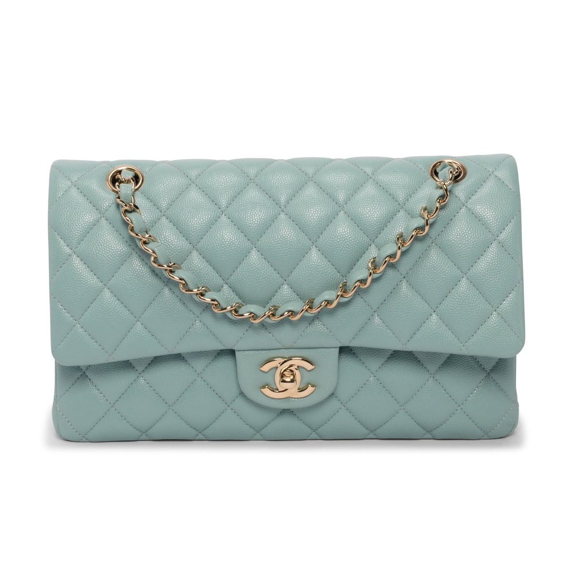 Chanel Tiffany Blue Quilted Caviar Medium Classic Flap Bag