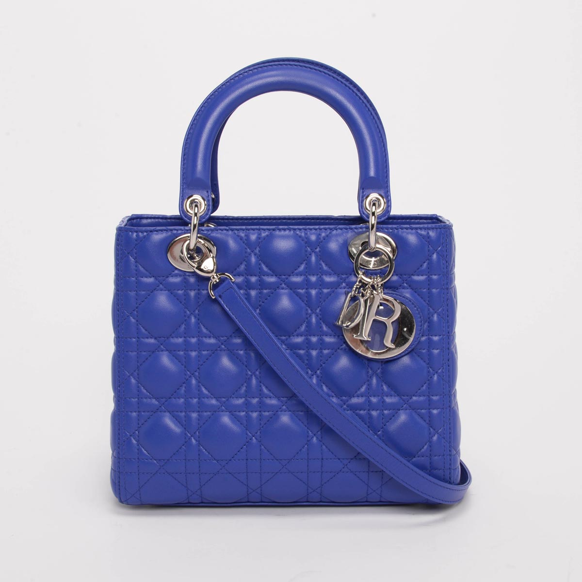 Dior Bright Blue Lambskin Cannage Medium Lady Dior