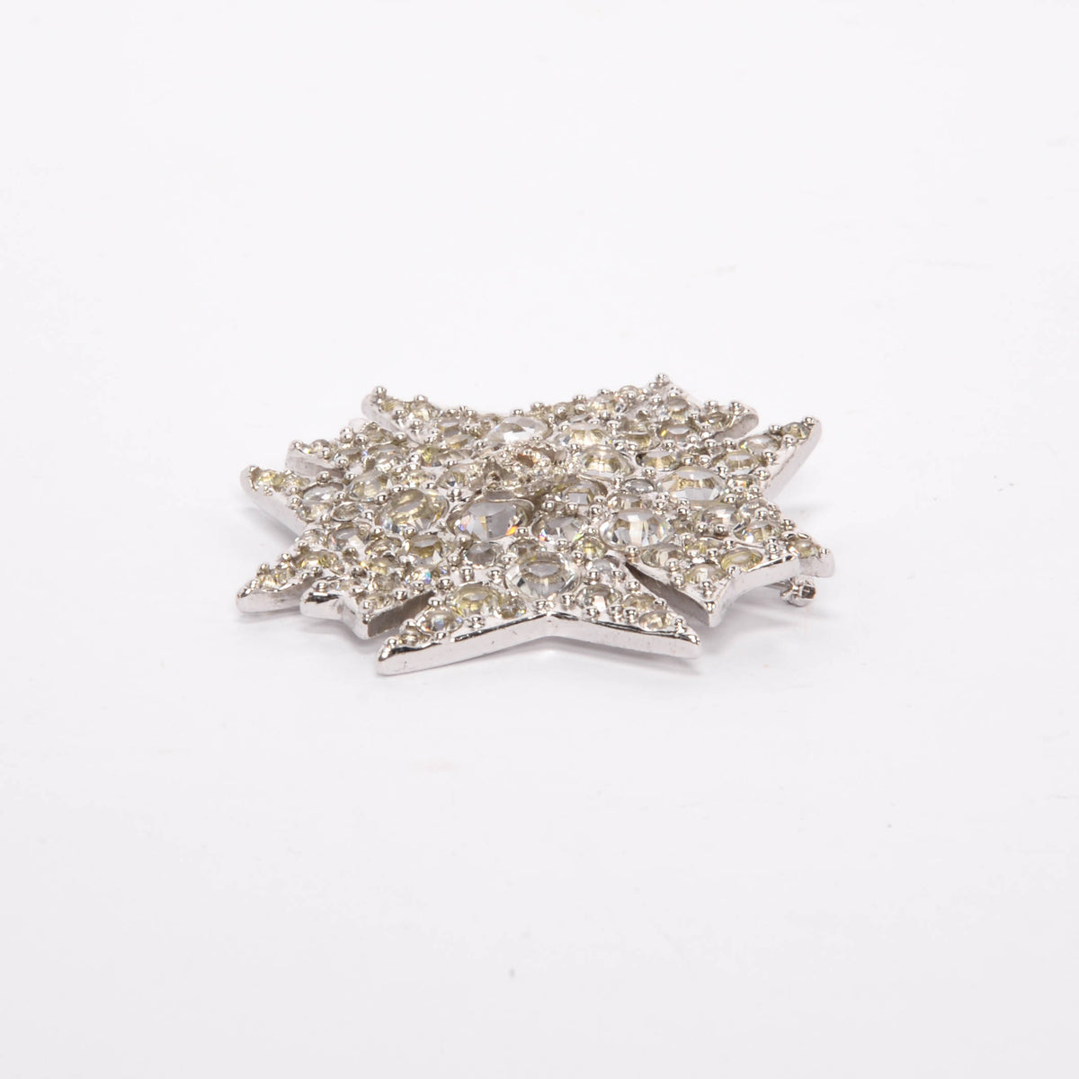 Chanel Silver Crystal Maltese Cross Brooch