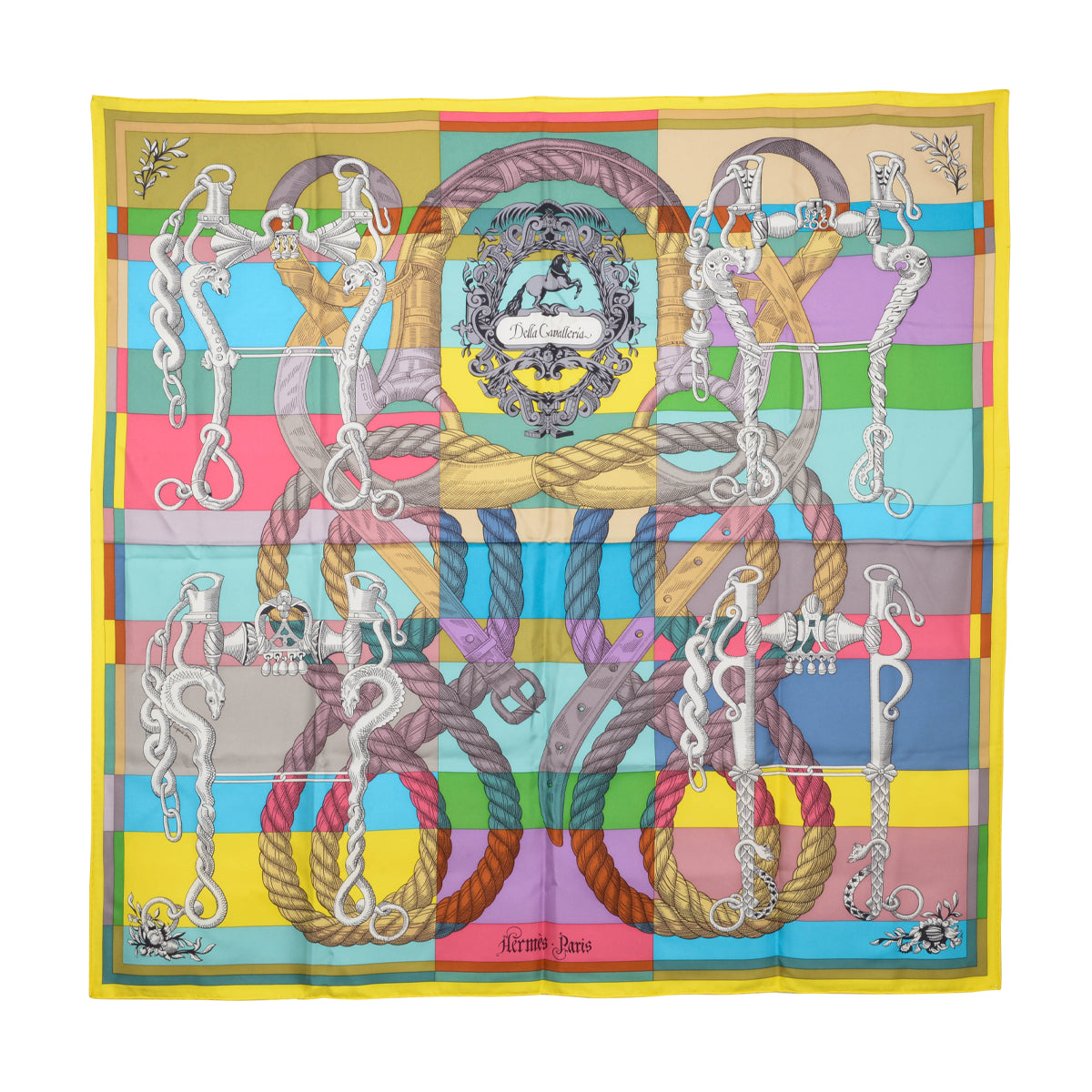 Hermes Yellow Silk Della Cavalleria Scarf