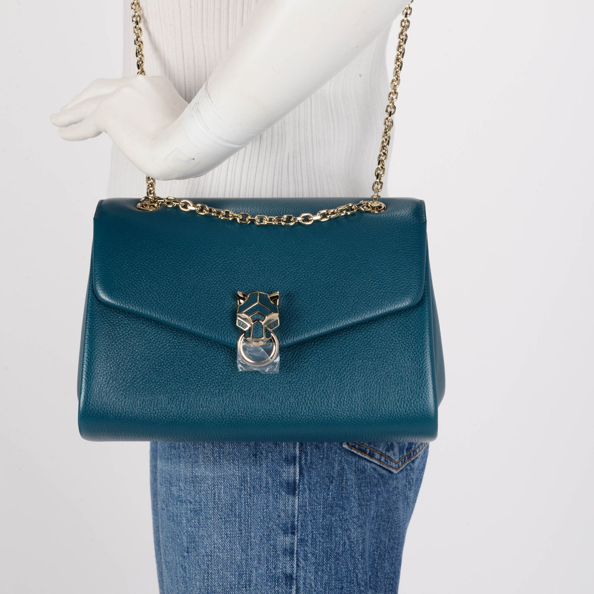 Cartier Teal Grained Calfskin Small Panthere de Cartier Bag