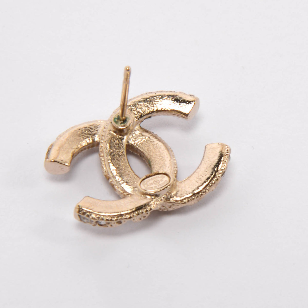 Chanel Light Gold Crystal CC Stud Earrings
