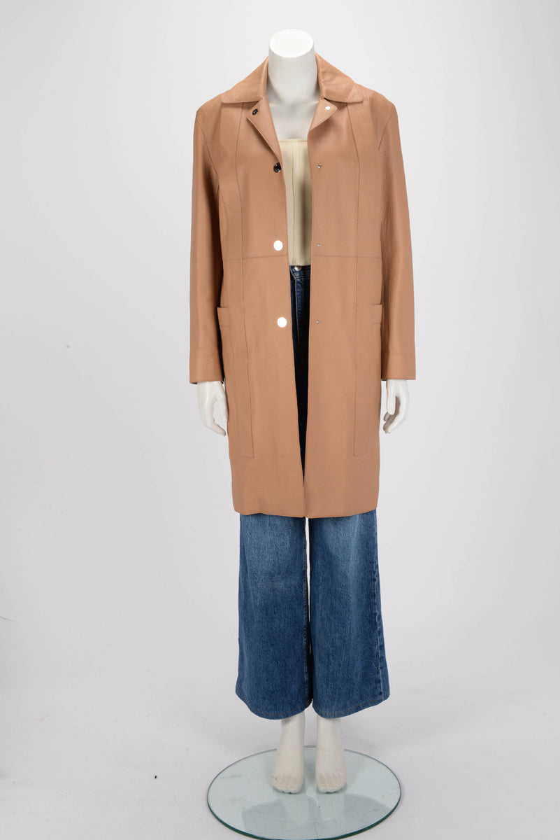 Hermes Camel Deerskin Clou De Selle Button Coat FR 36