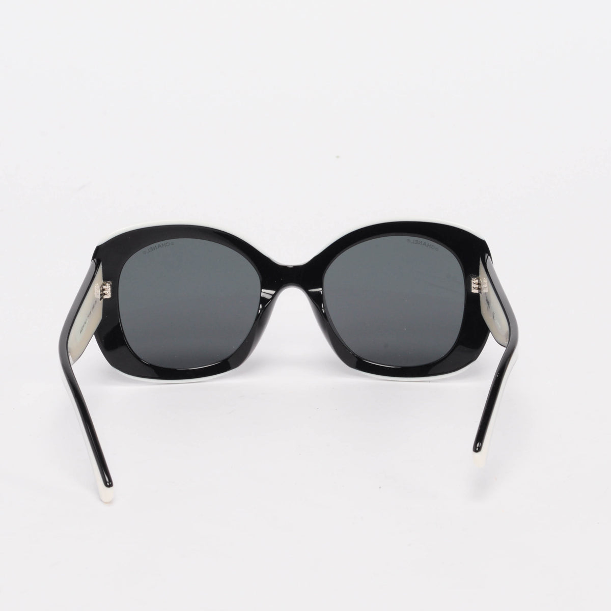 Chanel Black & White Round Spellout Sunglasses