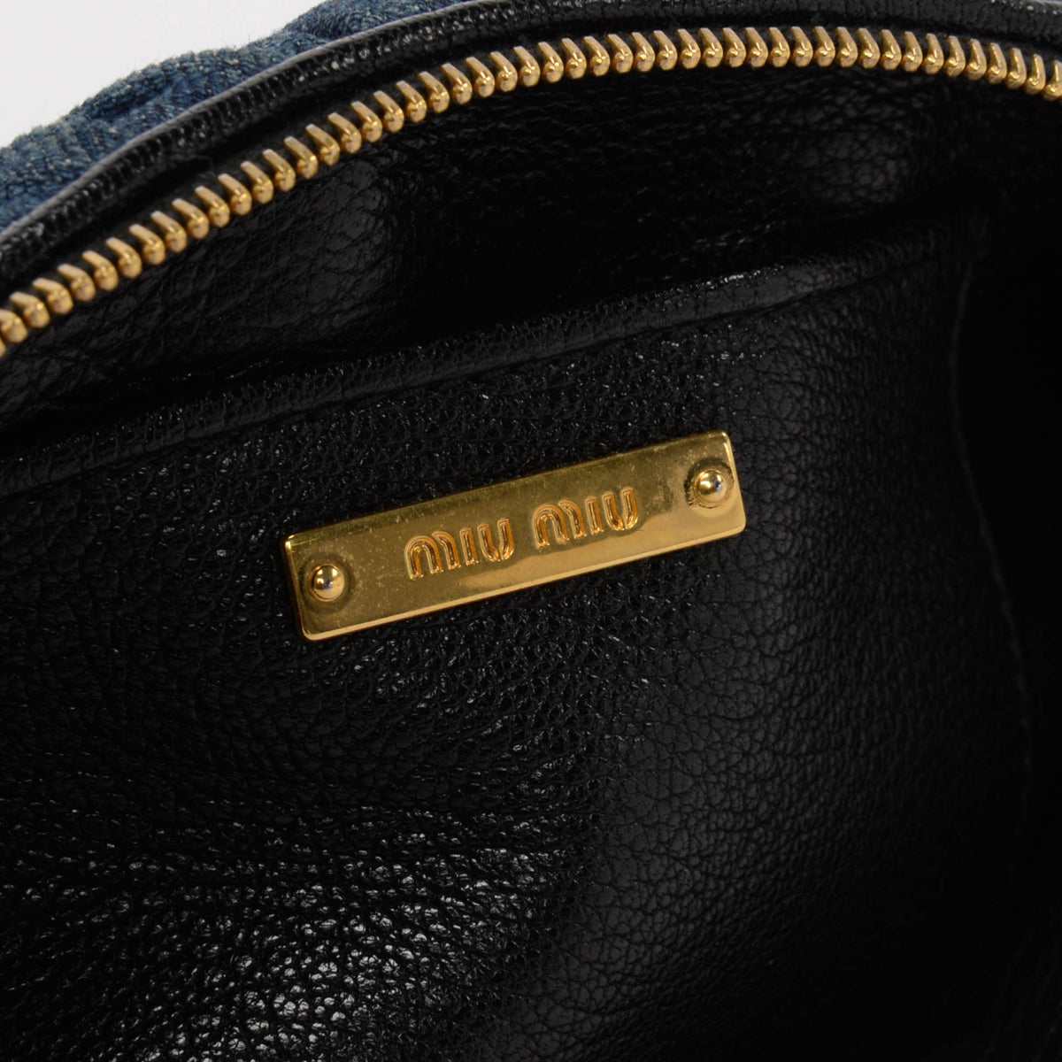 Miu Miu Washed Blue Matelasse Denim Wristlet Pouch
