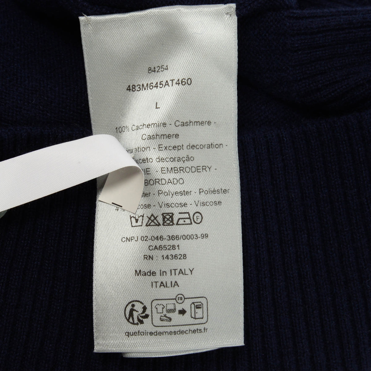 Dior Navy Cashmere Bobby Sweater L