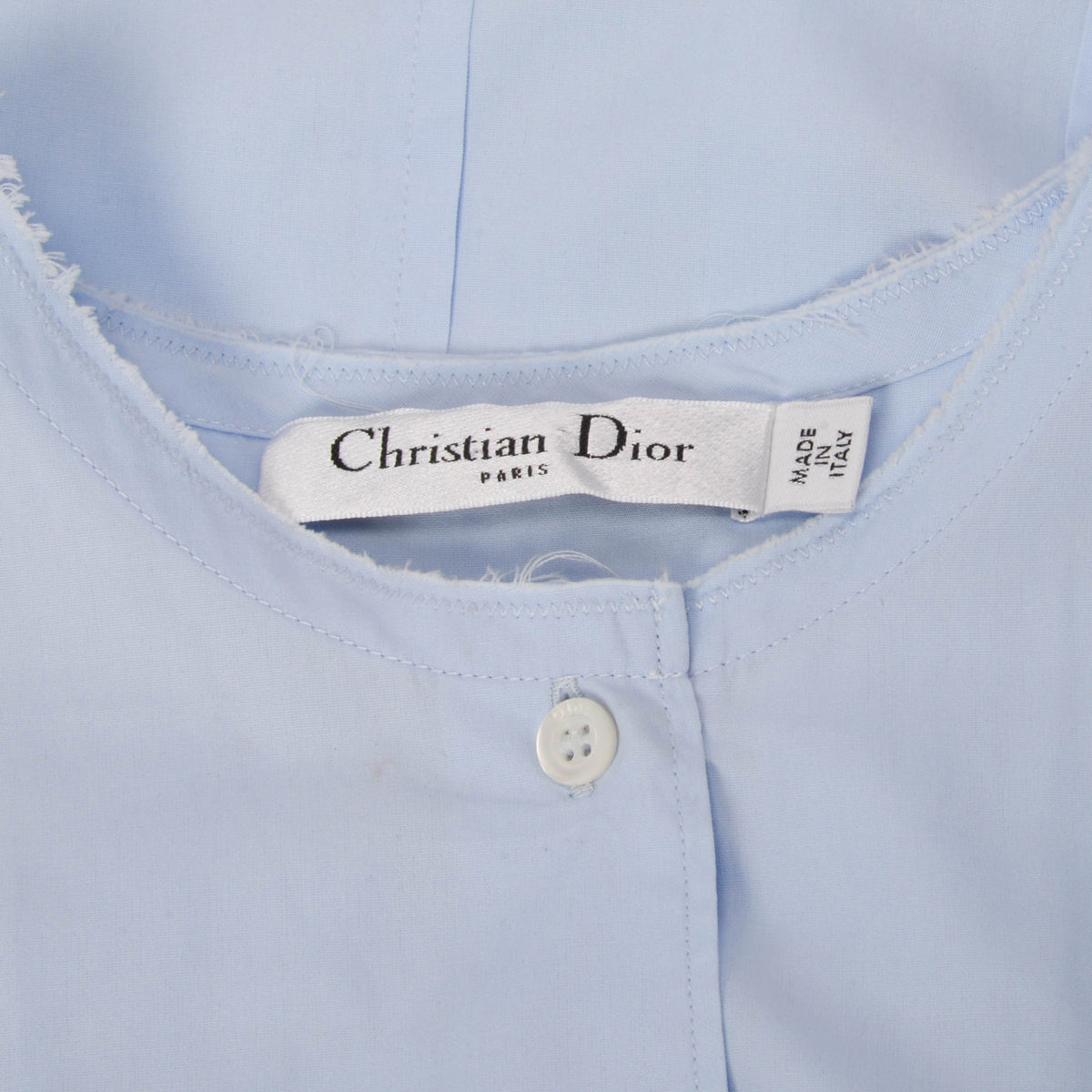 Dior Pale Blue Cotton Collarless Shirt FR 38