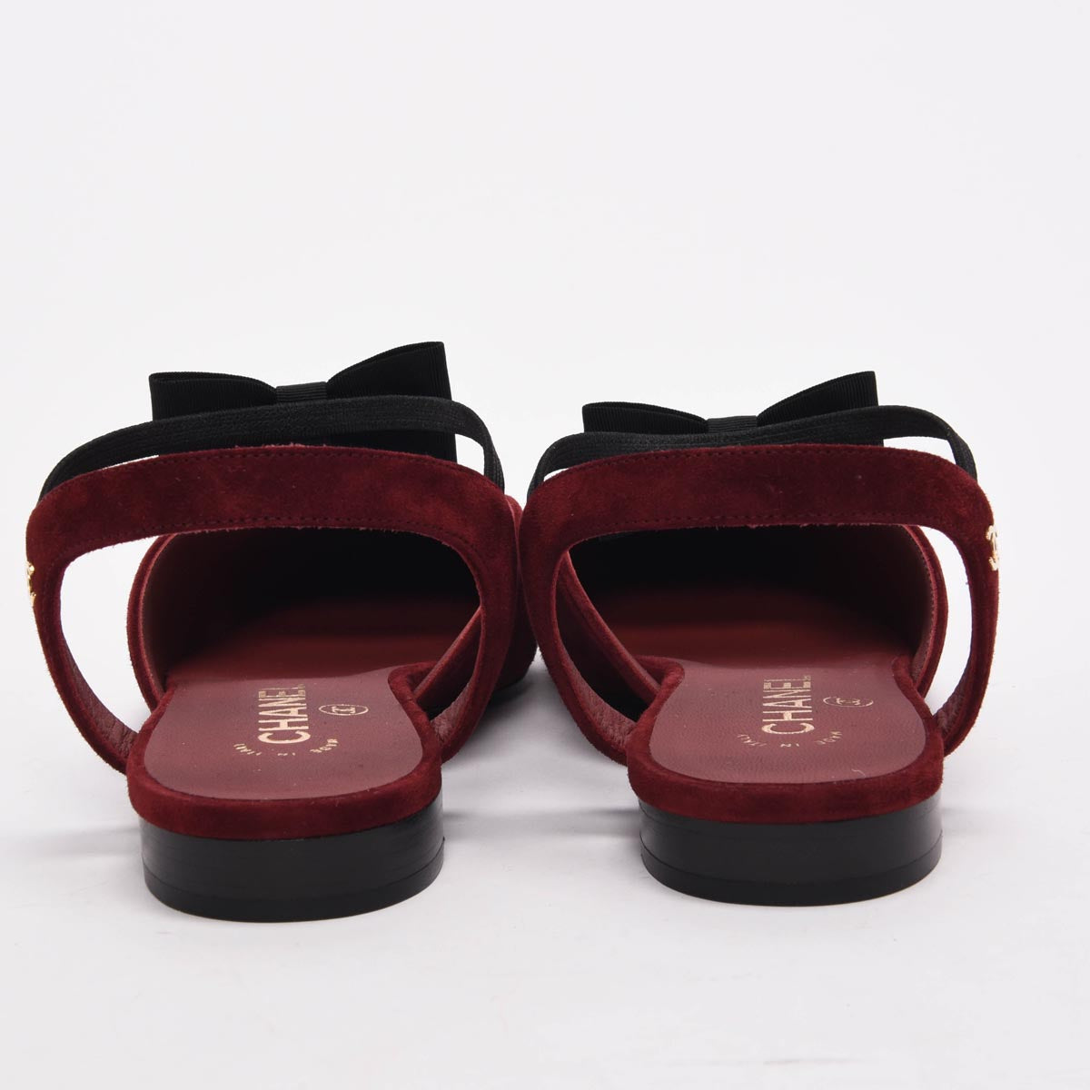 Chanel Burgundy Suede Ankle Bow Slingback Flats 40