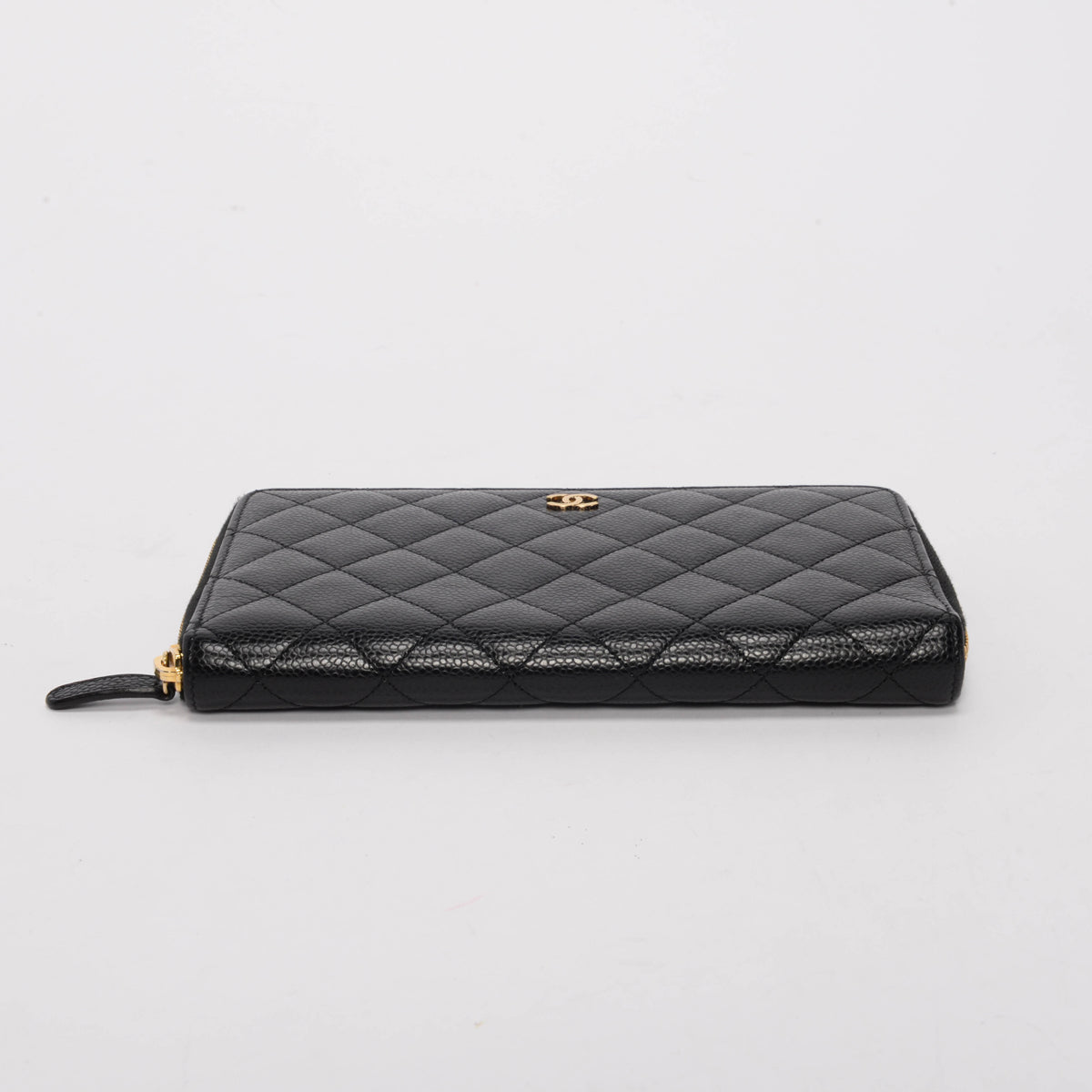 Chanel Black Quilted Caviar Large Zip Around Wallet